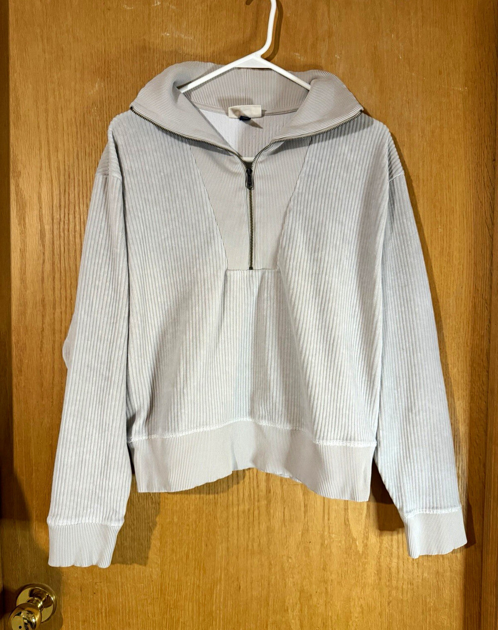 Universal Thread Women's Beige Ribbed Knit 1/4 Zip Hooded Hoodie M